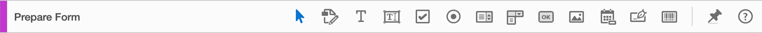 The Prepare Form toolbar showing a list of different form controls to select.